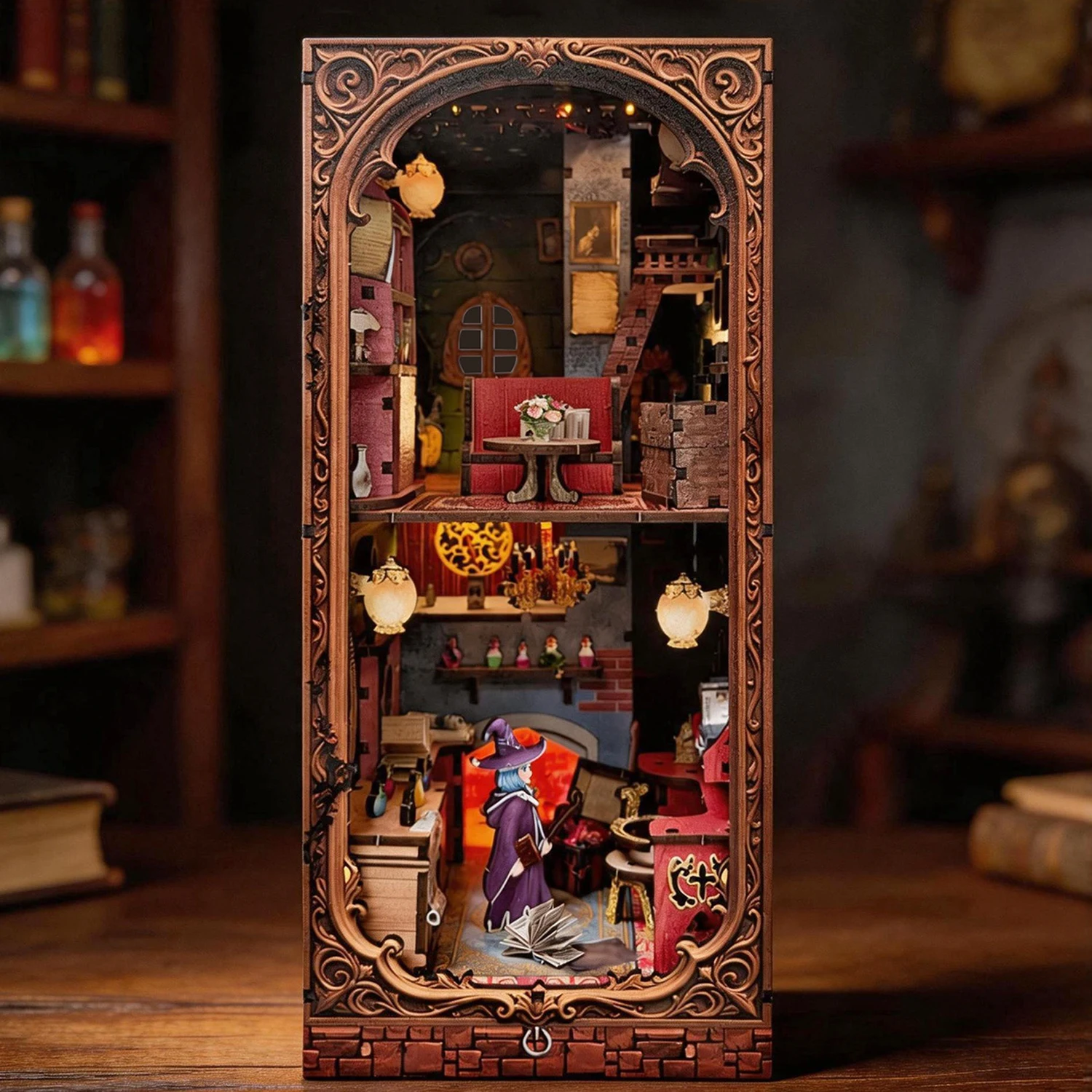 DIY Wooden Book Nook Figurines Miniatures Magic Pharmacist House Bookend for Friends Birthday Gifts Home Decor Crafts