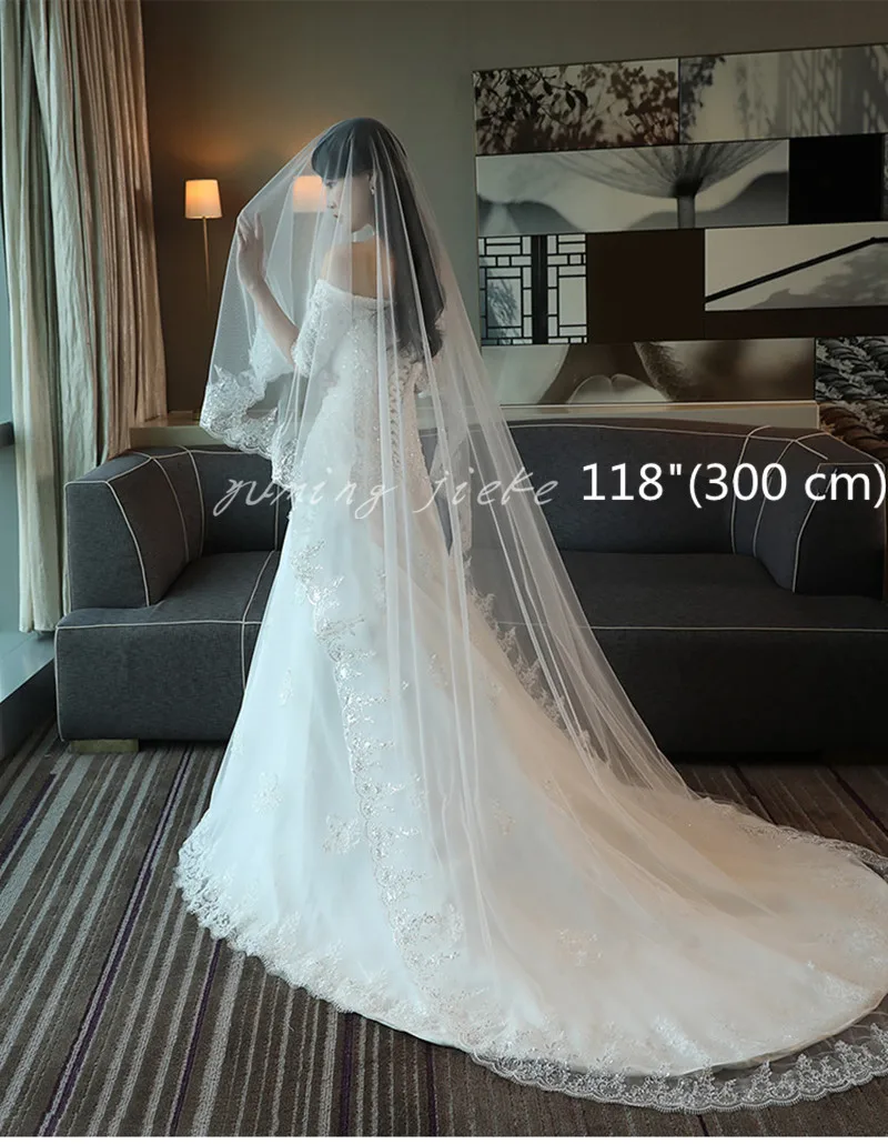 Lace Edge Wedding Veil 1 Layer 118" Bridal Veil Cathedral Length