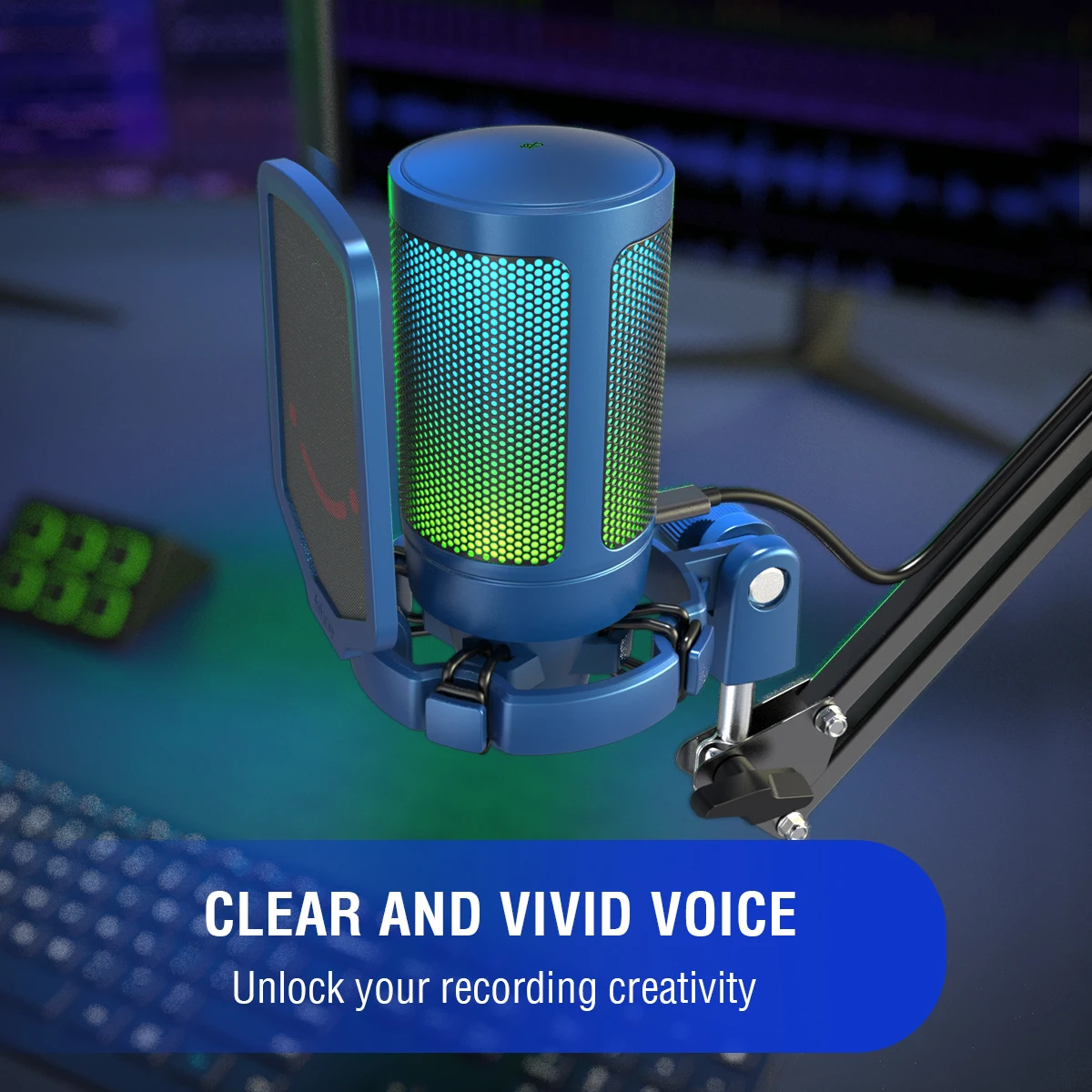 FIFINE USB Gaming พร้อมไมโครโฟนสำหรับ PC สำหรับ Streaming Podcasts,ampliGame RGB คอมพิวเตอร์คอนเดนเซอร์เดสก์ท็อปไมโครโฟนสำหรับสตูดิโอ/วิดีโอ-สีชมพู