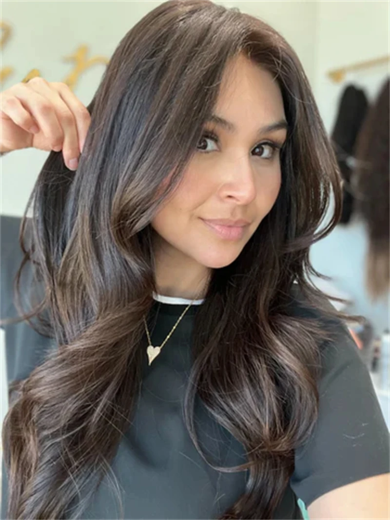 Dark Brunette Balayage Luxury Synthetic Lace Front Wig Soft Glueless Wig Realistic Look Natural Hairline Heat Resistant Fiber