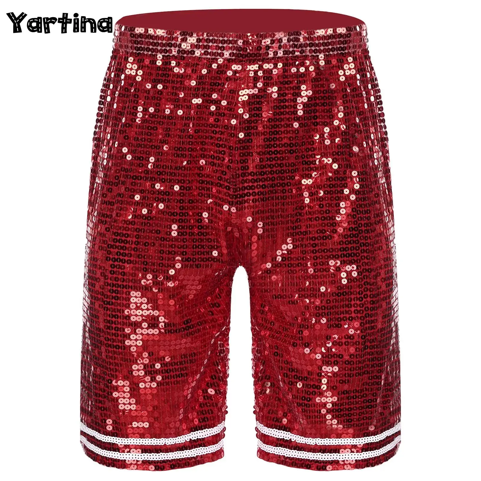 Mens Elastic Waistband Shiny Sequins Shorts Jazz Hip-Hop Dance Performance Costume Birthday Party Raves Club Stage Performance