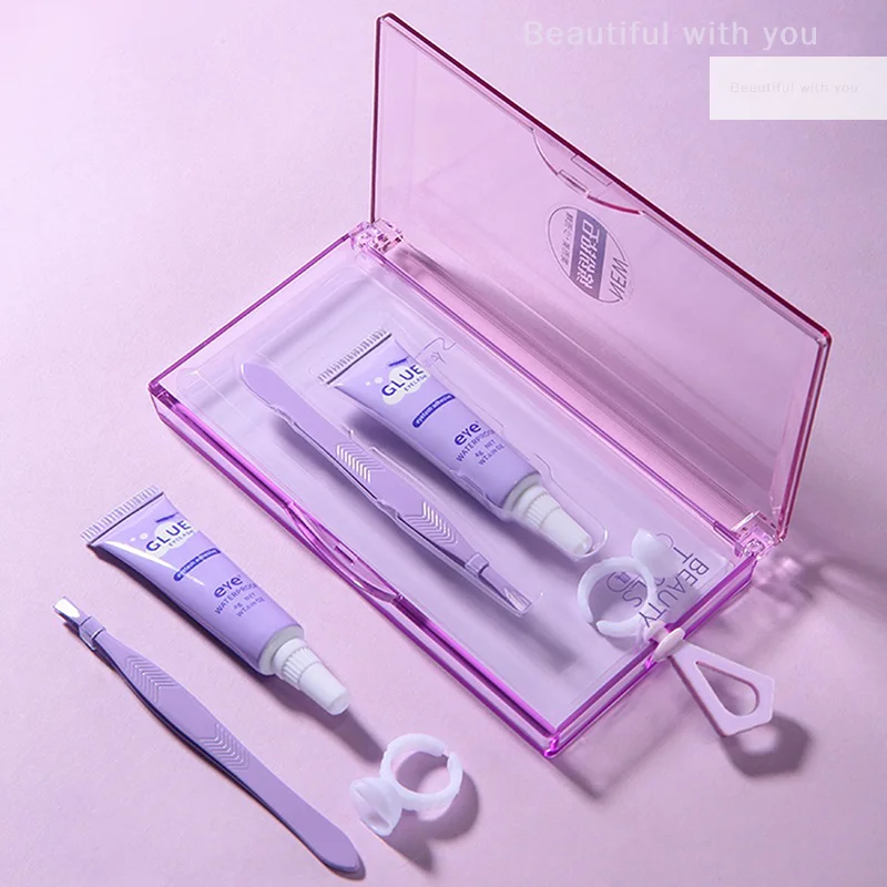 Cola para cílios com pinça conjunto, à prova d'água, secagem rápida, autoadesiva, não irritante, cola para extensão de cílios, maquiagem cosmética