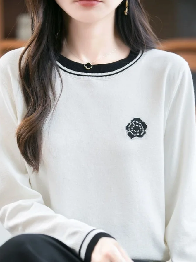 

Свободный женский круглый вязаный свитер Ne Thin Long Sve Base irt Весна Осень Зима Внутренняя и верхняя одежда Повседневный топ