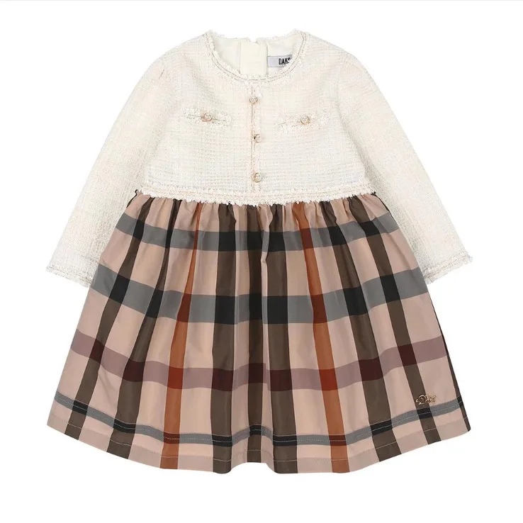 

Baby Girl Tweed Plaid Dress Long Sleeve Round Neck Princess Dress for Birthday Party Fall (Runs Small, Order One Size Up)