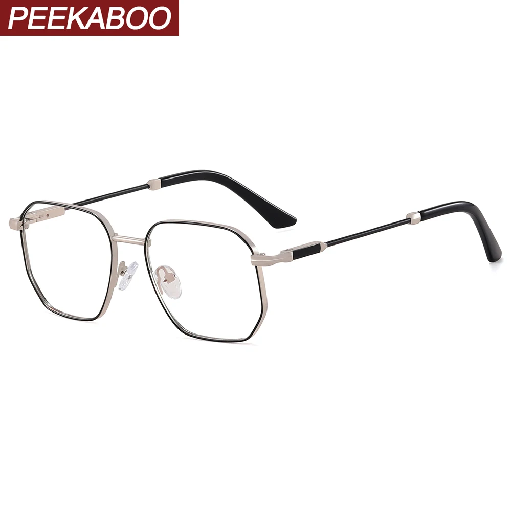 Peekaboo blue light blocking glasses square male metal clear lens polygon fashion glasses frame for men grey gold accessories