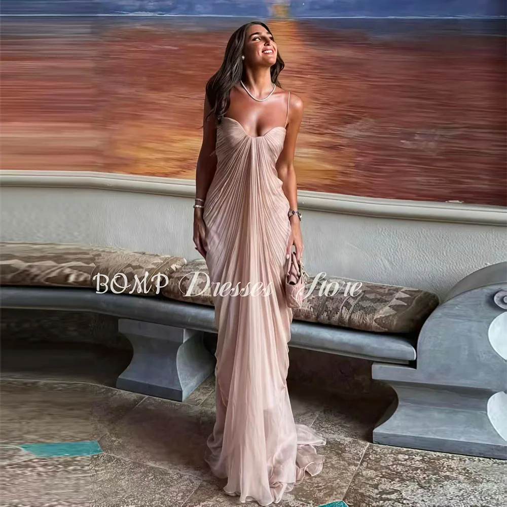 

BOMP Charming Draped Evening Dress Sweetheart Spaghetti Straps Chiffon Wedding Party Dresses US Woman Prom Gown Customized