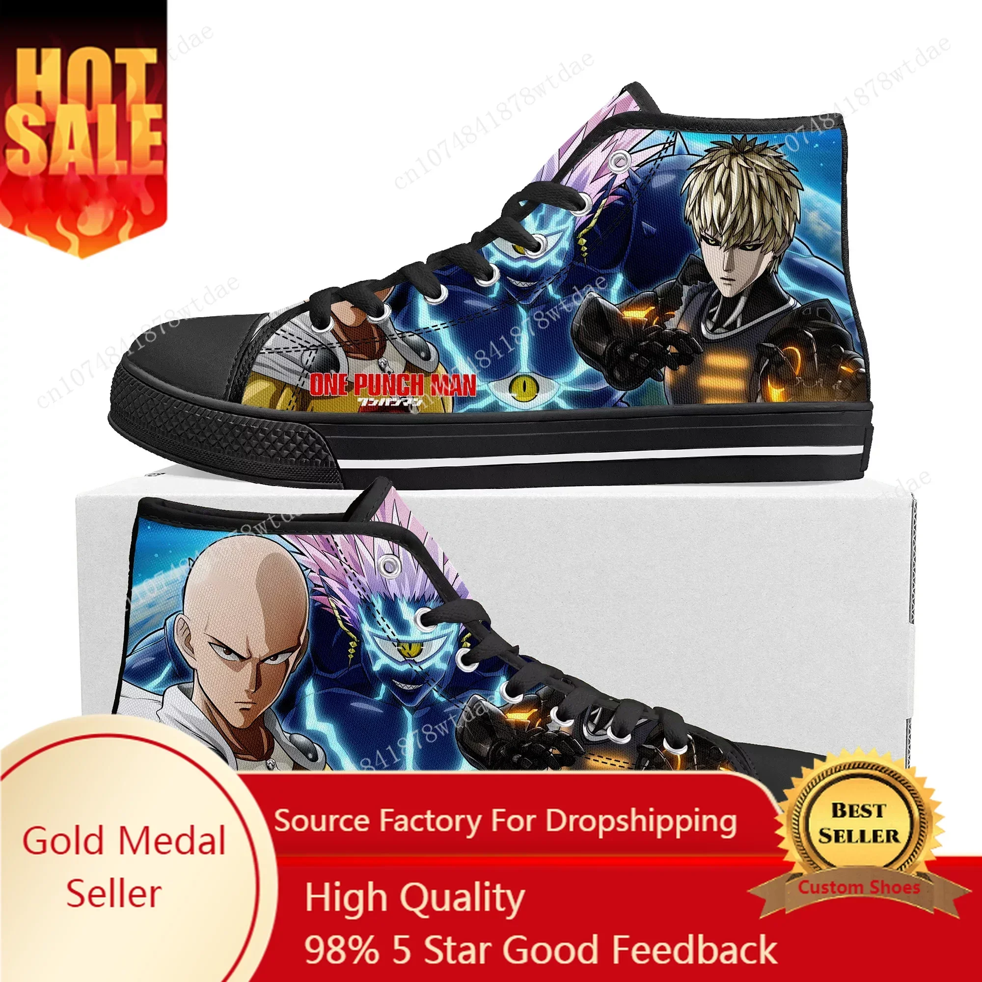 One Punch Man High Top Sneakers Mens Womens Teenager Saitama High Quality Canvas Sneaker Anime Cartoon Casual Custom Made Shoes