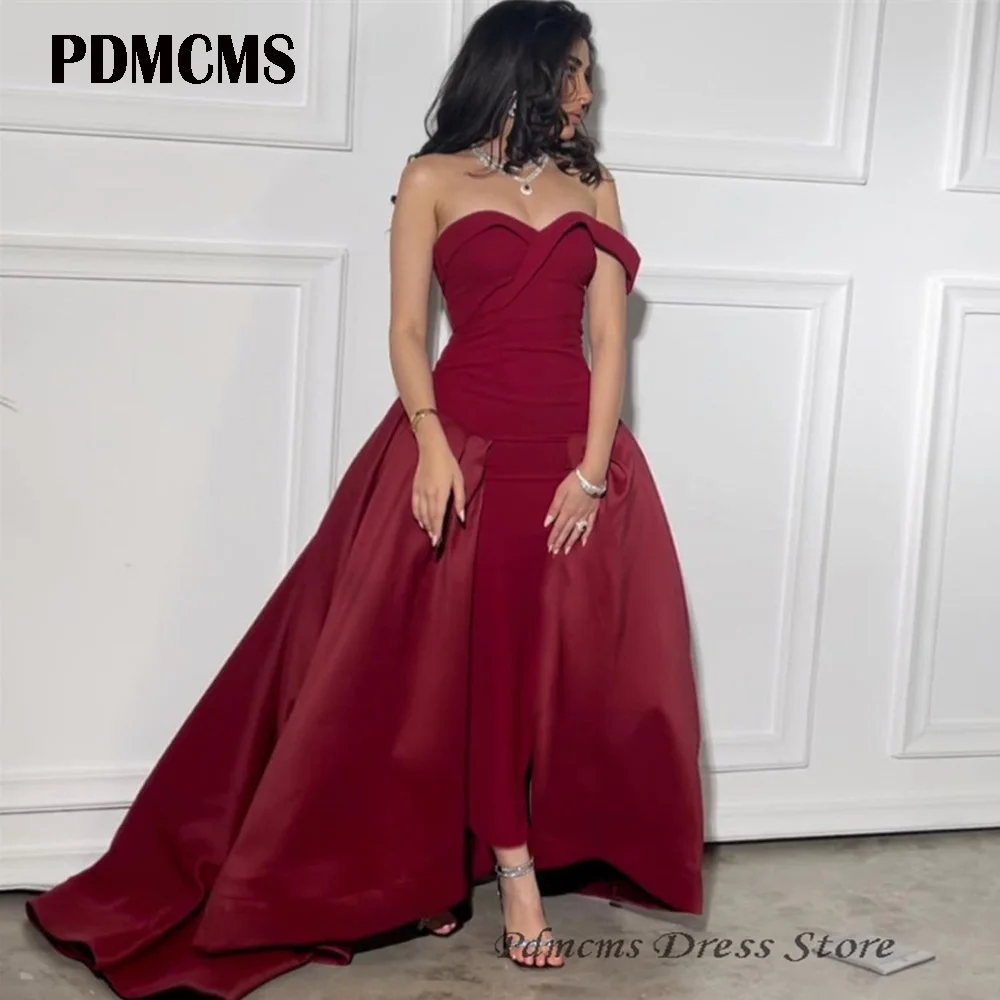 

PDMCMS Vintage Burgundy Evening Party Dress One Shoulder Special Prom Dresses Red Arabic Night Gowns Sweetheart Robe De Soirée