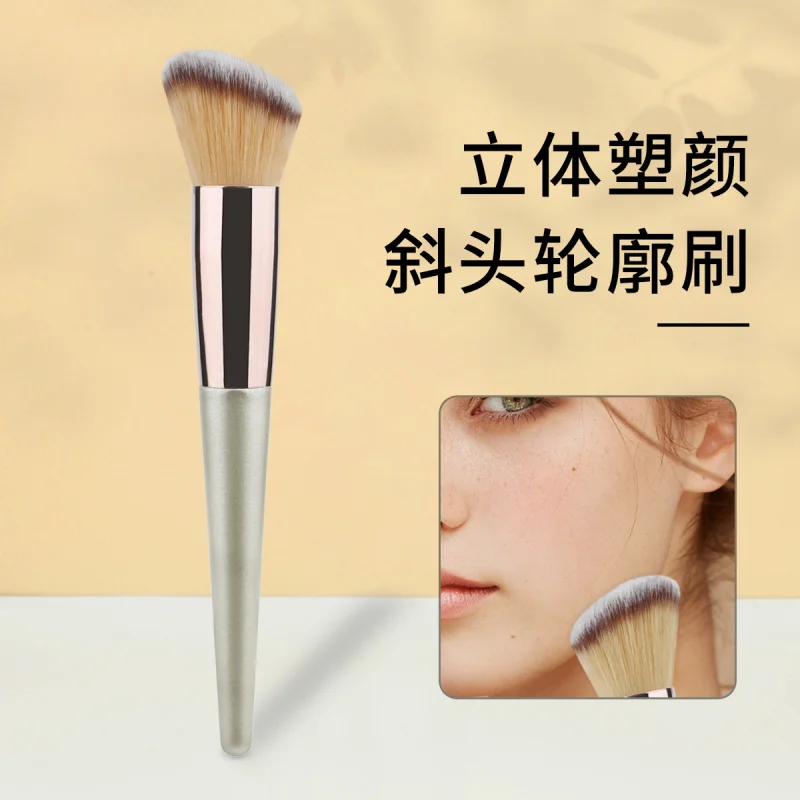 Brosse de Contour à poignée unique, brosse à poudre libre, brosse de fond de teint, brosse de maquillage douce pour débutant, en Stock