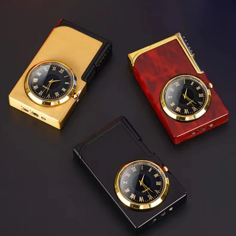 New Real Watch Double Flame Inflatable Metal Windproof Lighter Open Flame Direct Blue Flame Double Switch Ignition Gas Lighters