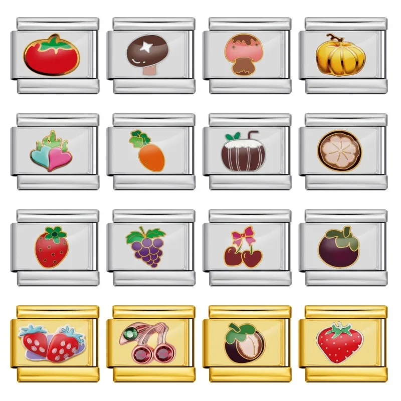 

Fruit and Vegetable Series Italian Modular Bracelet Picture Printing Stainless Steel DIY Elastic Bracelet Jewelry