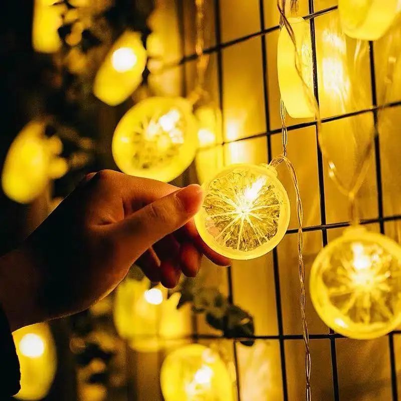 Fruit Lemon String Lights, 10 LED, 1.5m, Piscando, Guirlanda, Lâmpada de parede, Alimentado por pilhas, Interior, Iluminação Exterior, Luz Noturna