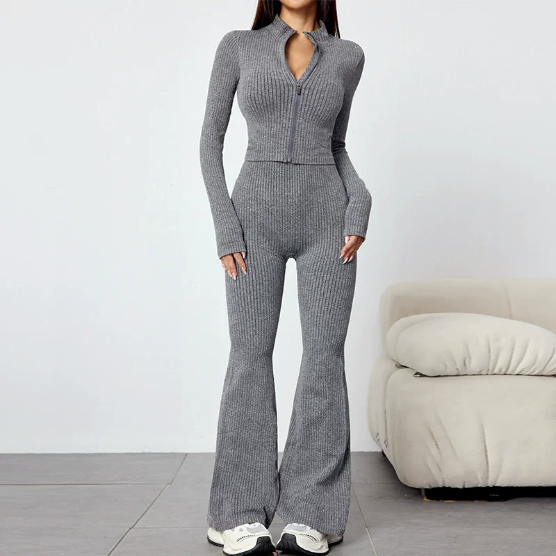 2 pcs New Autumn Winter Yoga Wear Set For Women In 2025 Featuring External Thread Zipper For Yoga Fitness And Casual Sportswea