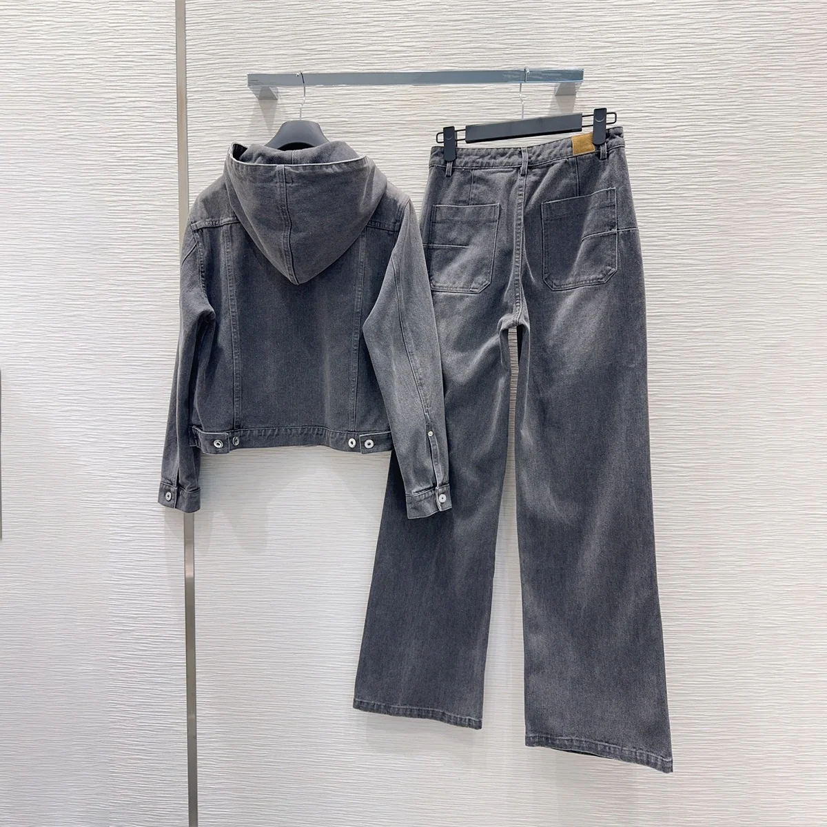2026 High quality women's retro grey washed denim two-piece set--26930143