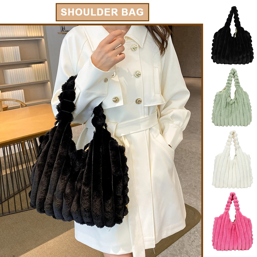 

Women Furry Shoulder Bag Large Capacity Soft Satchel Bag Versatile Fashion Casual Shopping Tote Bag