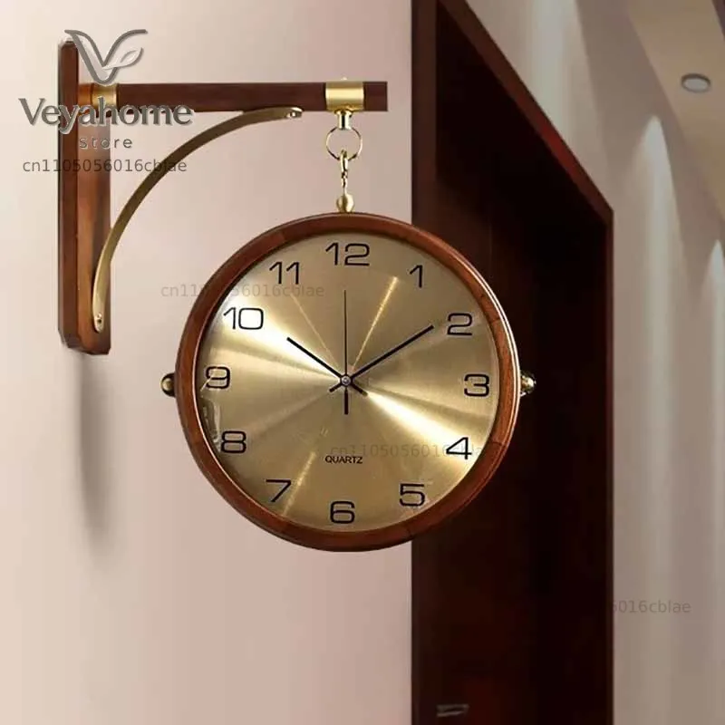 Wood Double Sided Wall Clocks Movement Silence 360° Rotatable Wall Clock Aesthetic Living Room Decoration Accessories