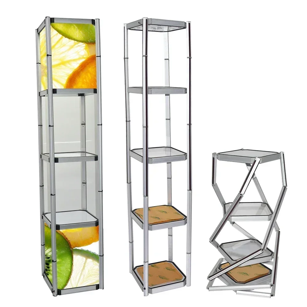 Top Quality First Hot Sales Trade Show 4 Layer Round Folding Twist Tower Showcase For Shop Exhibition Display Showcase