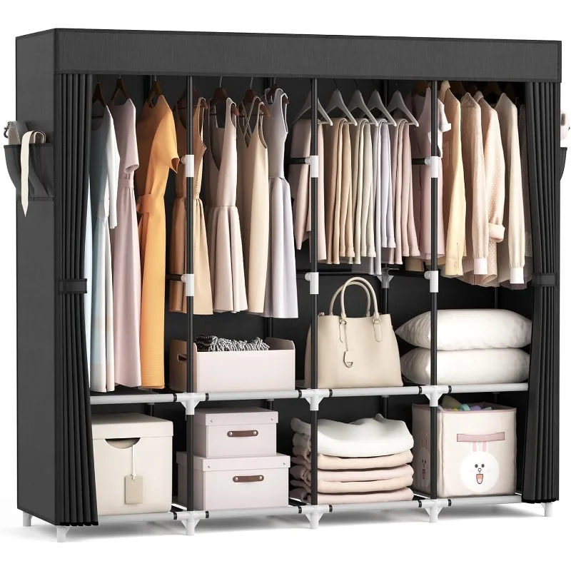 Portable Closet for Hanging Clothes 67 Inch Wide Large Capacity Portable Wardrobe Closet with Cover, 4 Storage Shelves