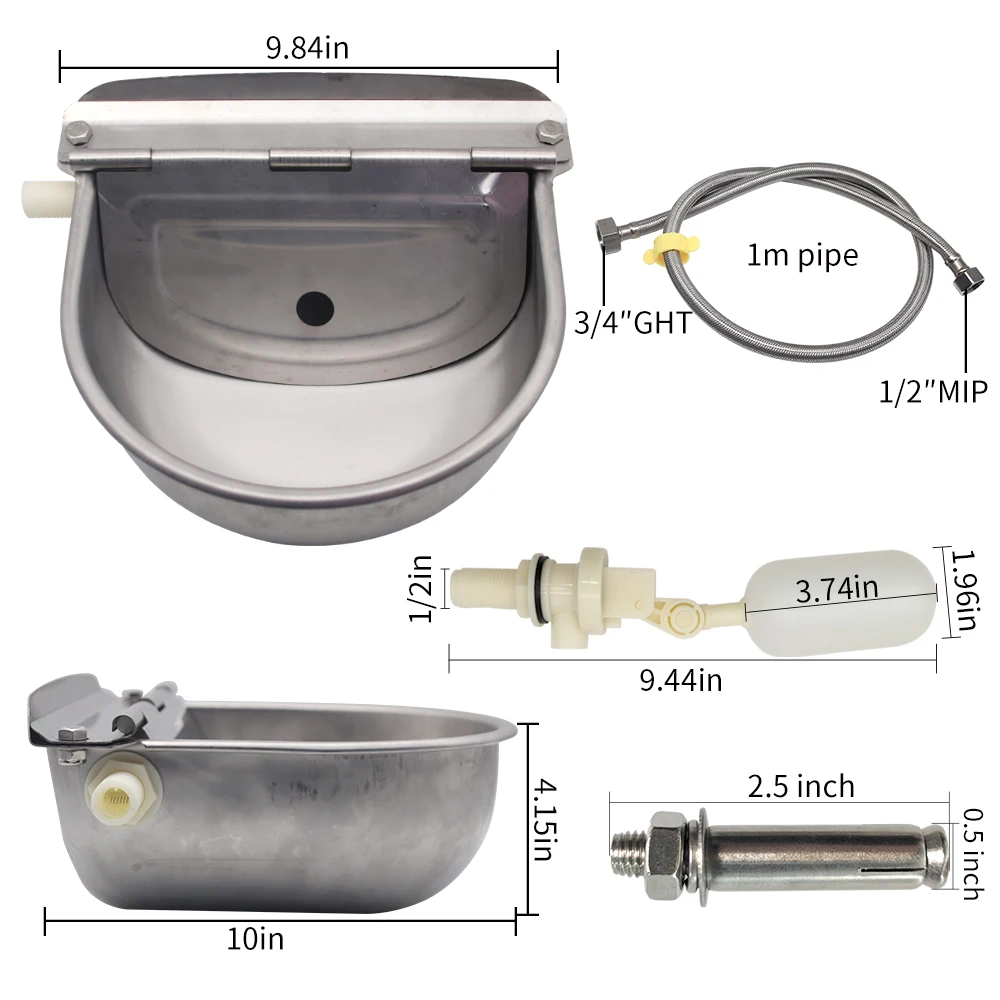 1 Juego de cuenco automático para vaca, tubo alimentador de agua inoxidable, flotador para vaca, caballo, cabra, perro, ganado, oveja, cuenco de agua para ganado