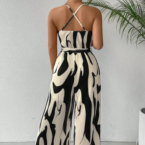 Imagen 2 del producto Novedad de verano para mujer, conjunto informal con pantalones de pierna ancha estampados, mono