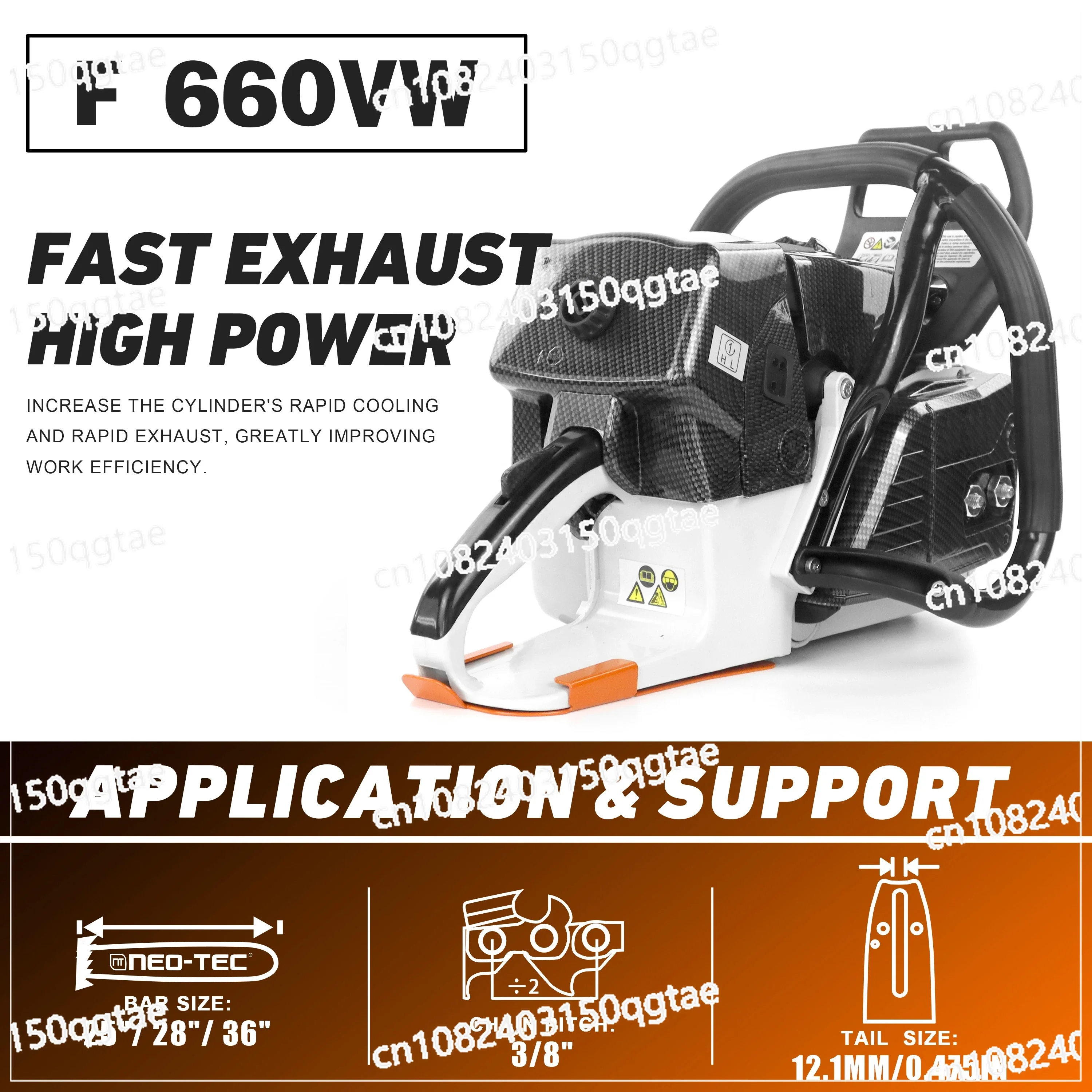 NEO-TEC F660VW Gas Chain Saw Power Head 92cc 2-cycle 5.2KW 7HP Suitable for 25/28/36 Inch Mini Gasoline Power Chain Saw