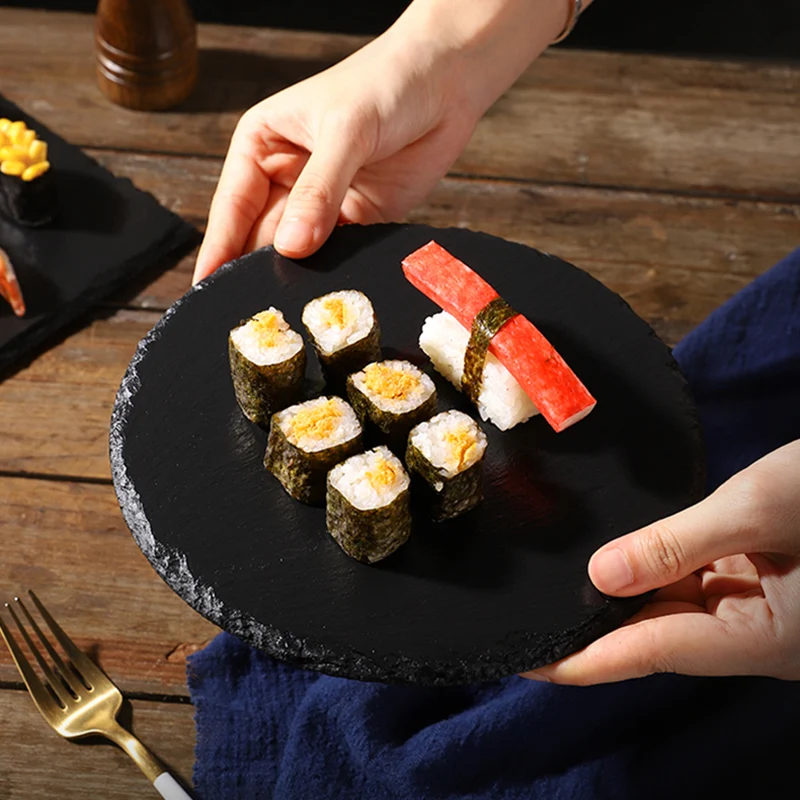 Black Western Slate Stone Dishes Solid Dish Tray Photo Background Shooting Props Posing Ornaments Photography Decoration