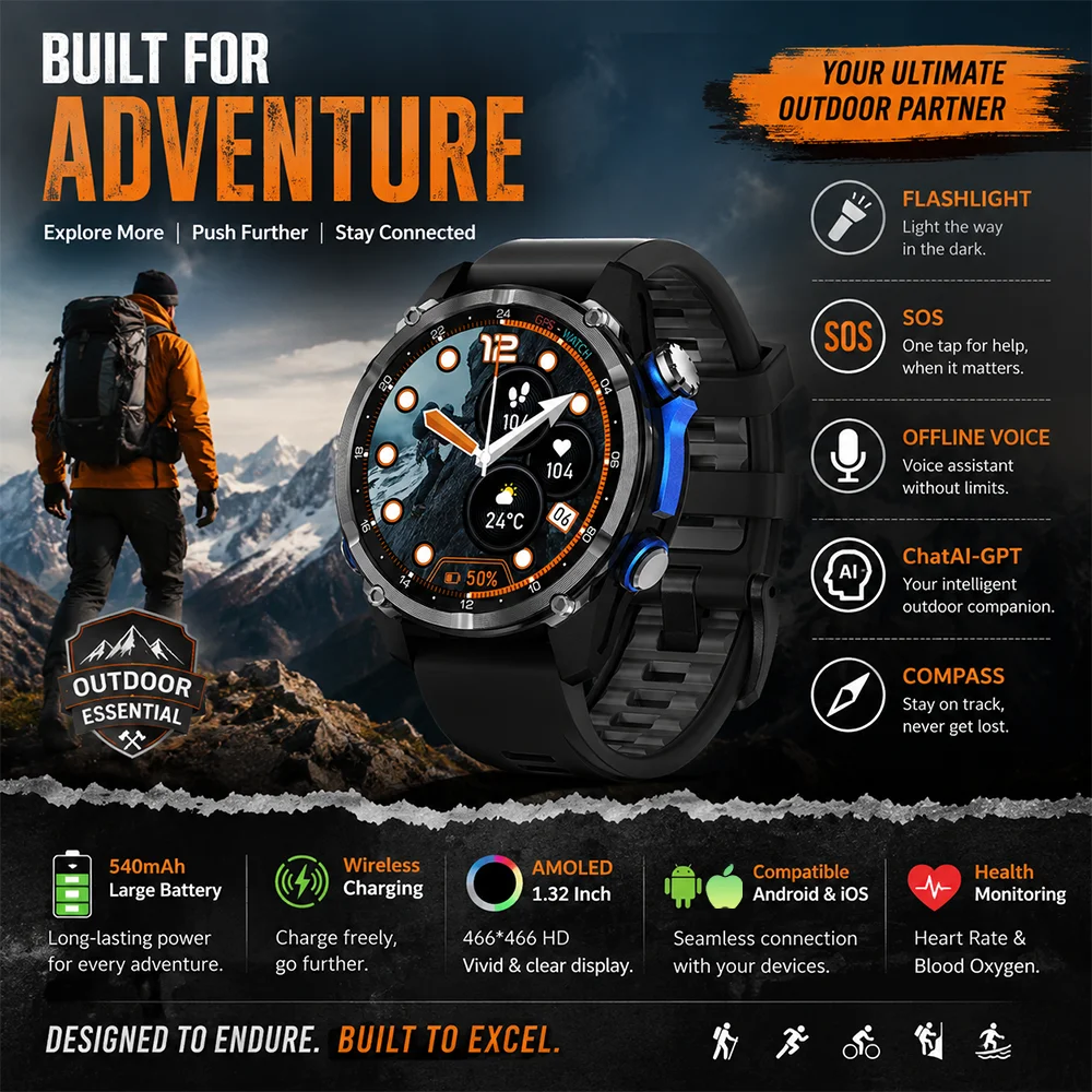 Altimeter Compass Watch - GPS 나침반 고도계 HD 통화 3ATM