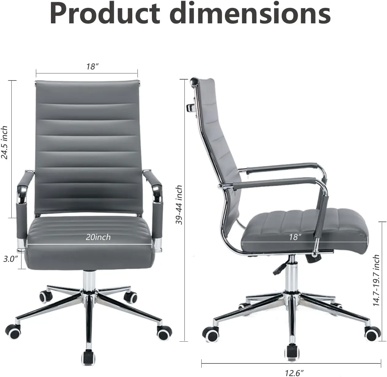 Office Desk Chair Leather, Conference Room Chairs with Wheels, Executive Modern Ergonomic Ribbed Computer Chair(Grey)