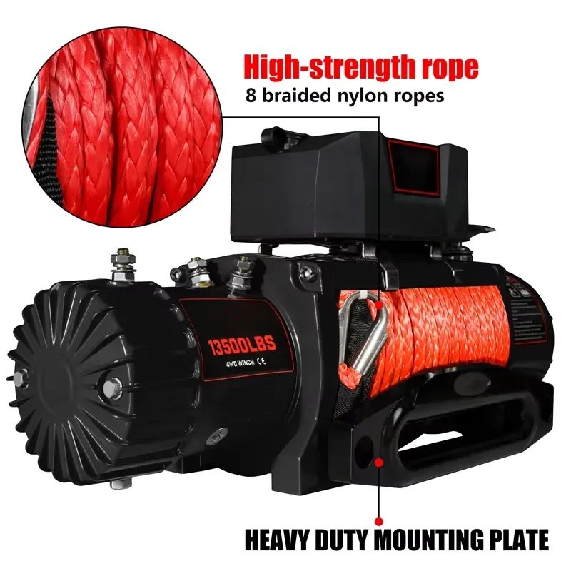 Wholesale 4x4 IP67 Waterproof Synthetic Rope Wireless Remote Auto Brake Off-Road Recovery 13500LB 12V/24V 4WD Electric Winch