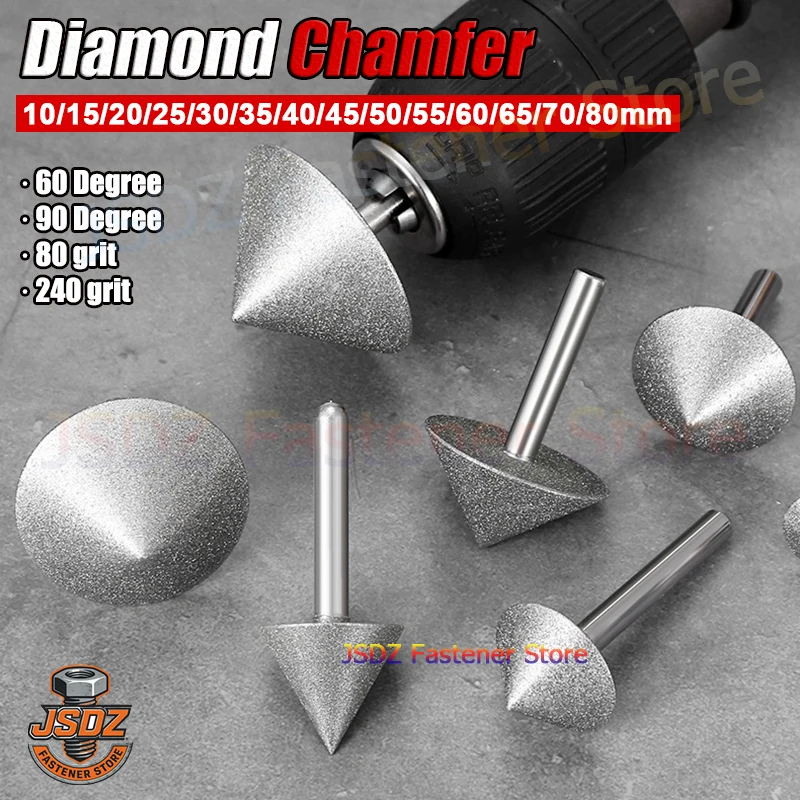 

Dia 10-80mm Diamond Chamfer Grinding Head 60/90 Dregree Drill Bit For Stone Glass Polishing 15/20/25/30/35/40/45/50/55/60/65/70