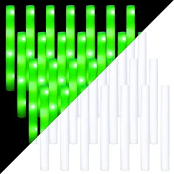 20/30pcs Green LED Foam Stick 3 Modes Light Up Glow in The Dark Foam Light Sticks 16 Inch Long Glow Wands for Wedding Concert