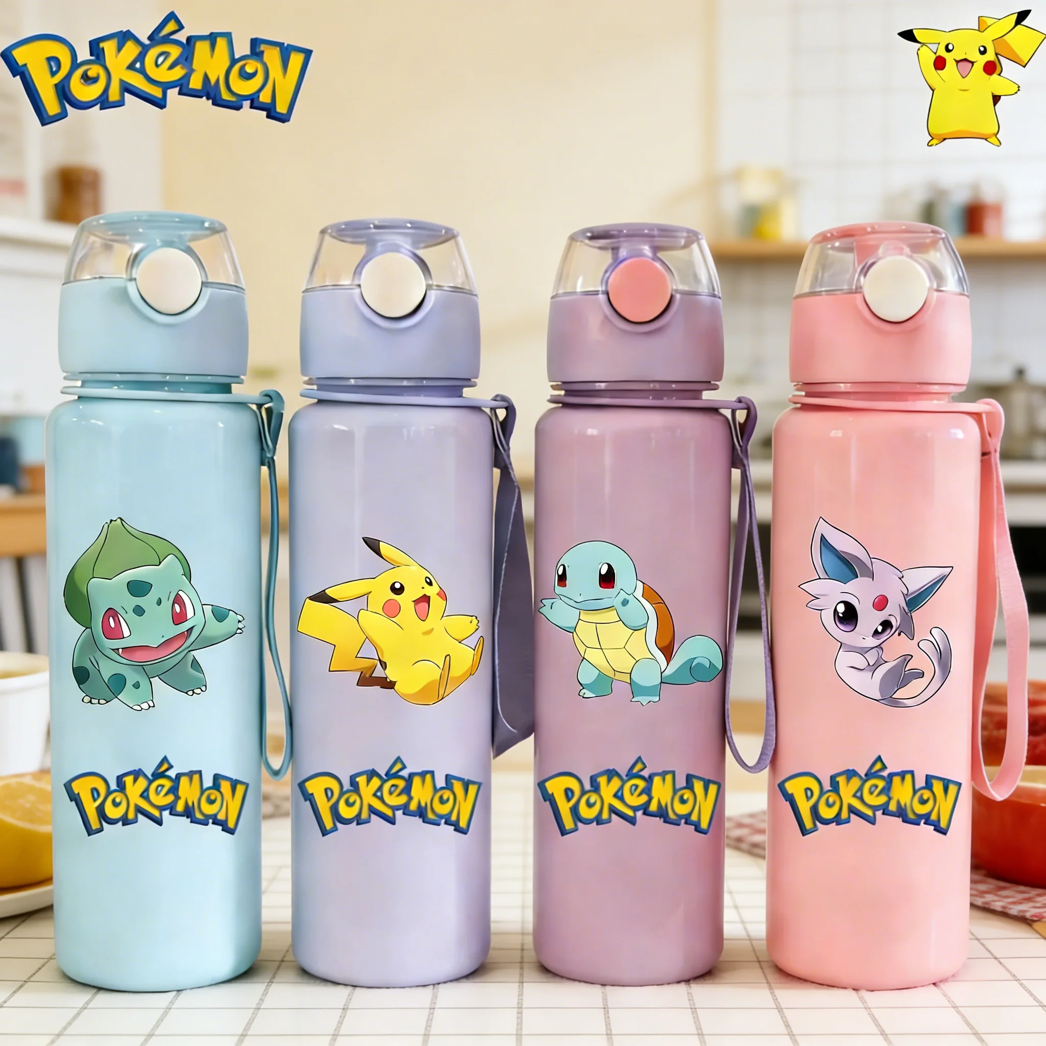 

750ml Kawaii Anime Pokemon Water Bottle Kids 304 stainless steel Thermos Girls Boys Sports Mug School Office Supplies Present