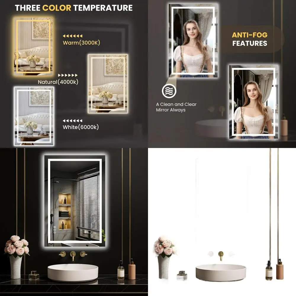 

Зеркало для ванной с LED-подсветкой 30x20 дюймов, с функцией антизапотевания, регулируемой яркостью, памятью настроек, простой установкой и четким отражением