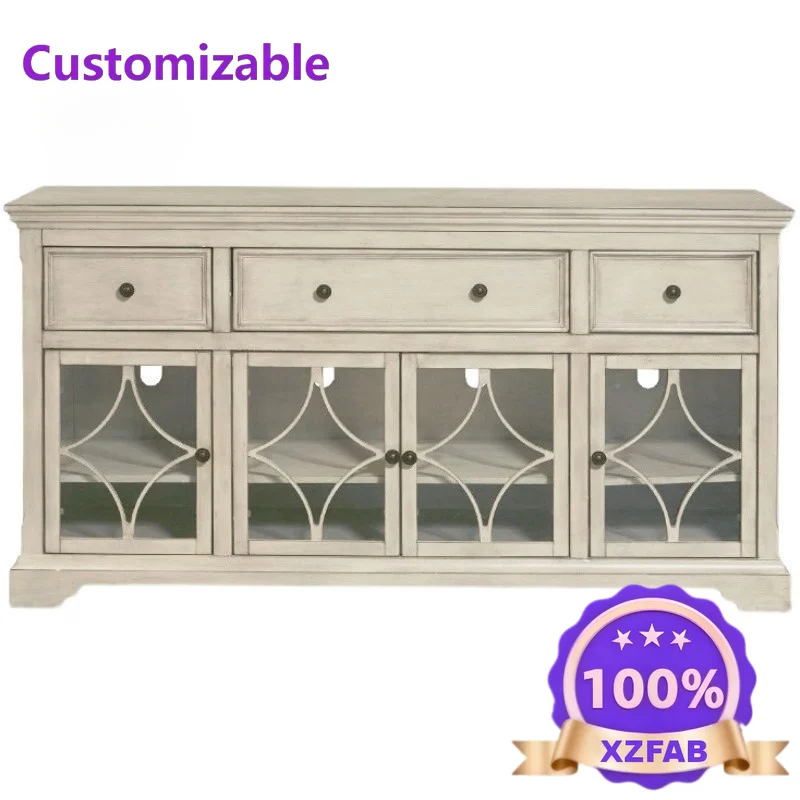 Factory Direct 2026 American retro side cabinet, French solid wood wine cabinet, white old western restaurant preparation , wine