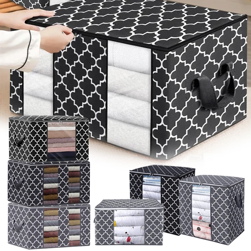 

1PC Foldable Clothes Storage Bag With Handle Storage Box With Zipper Dustproof Waterproof Large Capacity Home Closet Organizer