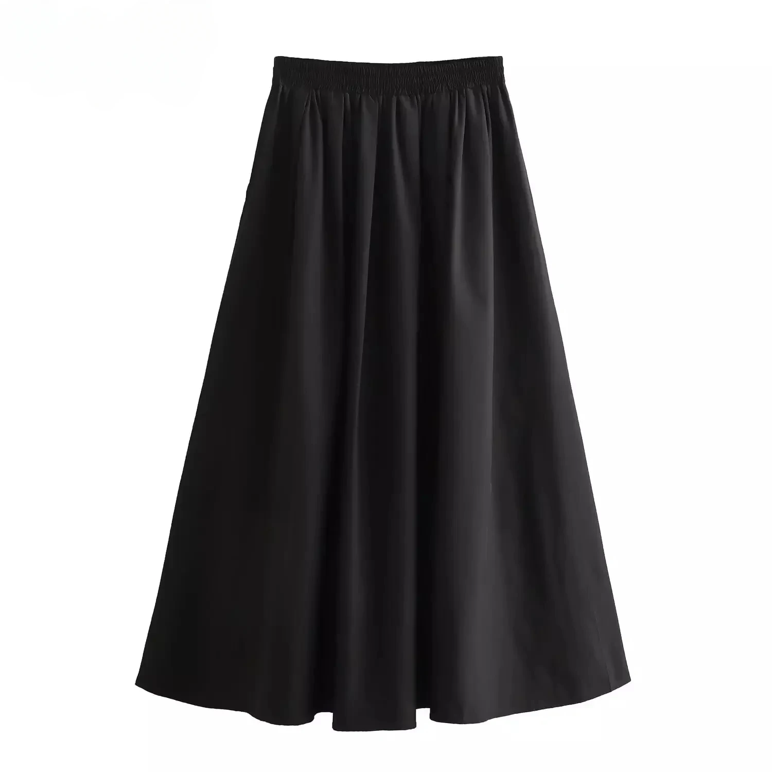 Mooyufon Damesmode Lente Nieuwe Zwarte Brede Geplooide Swing Vintage Chic Vrouwelijke Hoge Taille Elegante A-lijn Lange Rok Mujer