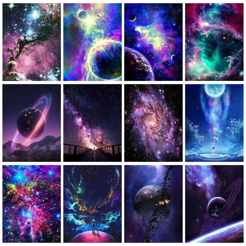 1pc frameless Painting By Numbers Colorful Universe Planets For Adults Kids Handpainted Wall Art DIY Gift Fantasy