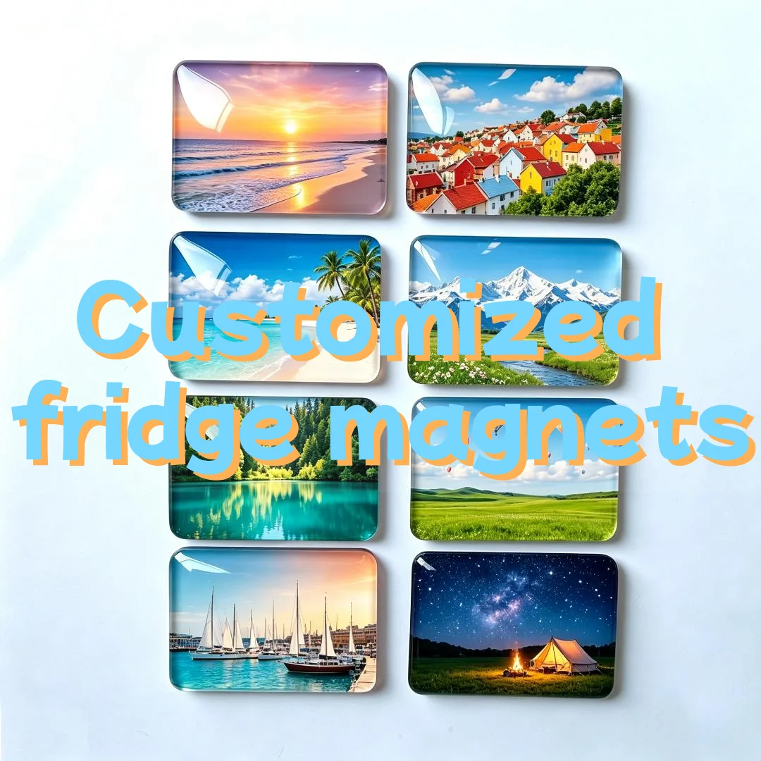 Custom Rectangular Crystal Glass Photo Magnets Magnet on Fridge Nature Scenery Fridge Magnet Travel Landscape Souvenir