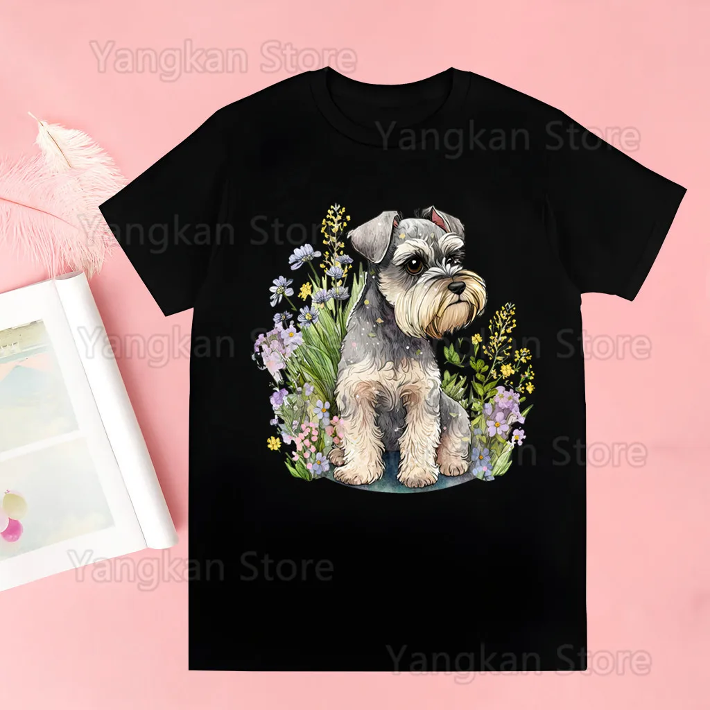 

Женская футболка Schnauzer, повседневные смешные футболки, кавайные футболки, топ, хипстерские женские футболки Harajuku с коротким рукавом, женская одежда
