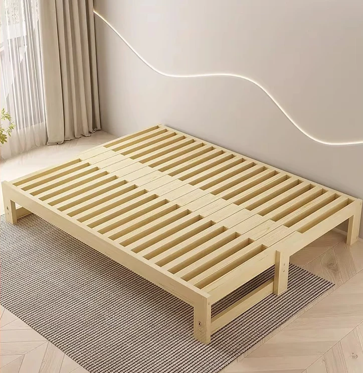 Folding sofa bed dual-purpose solid wood household living room small apartment tatami single simple pull push-pull retractable