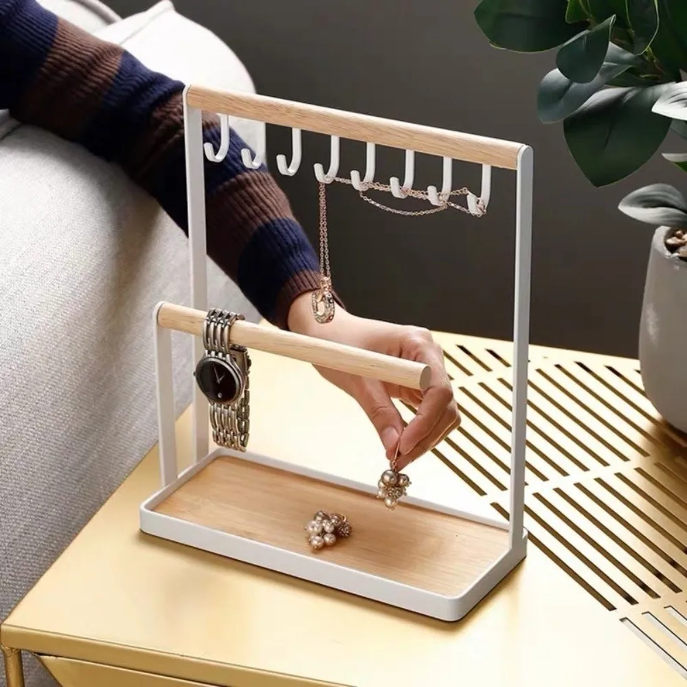

New Hanging Jewelry Display Rack 2-Tier Design Storage Tray T-shaped Holder Space-saving Rectangle Stand Jewelry Organizer