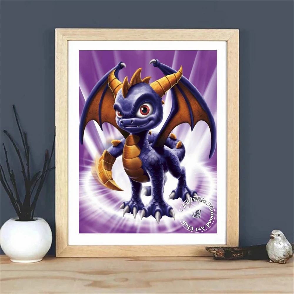 AB Diamond Painting Spyro Cartoon Dinosaur Rhinestone Haft Gra Cross Stitch Full Drill Mosaic Home Decor Prezent dla dzieci