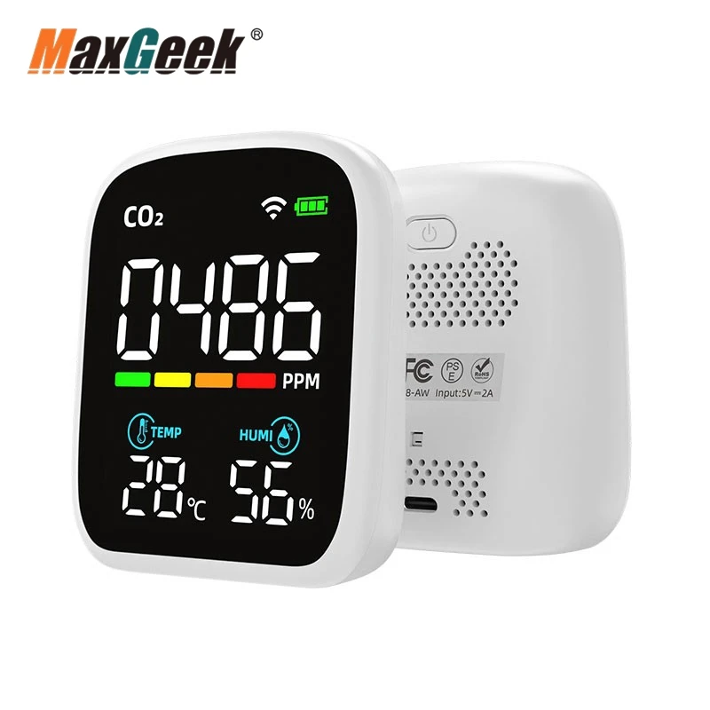 Maxgeek-Monitor recarregável WiFi qualidade do ar, CO2 temperatura e umidade Detector, PV28-AW