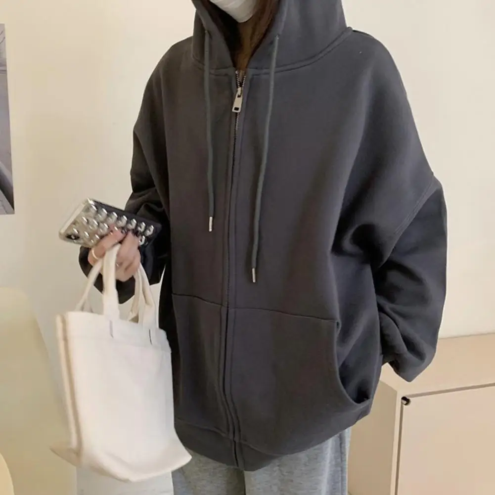 Hoodie with Drawstring Warm Hoodie for Winter Women’s Oversized Full Zip Hoodie Jacket with Pockets Long Sleeve Sweatshirt
