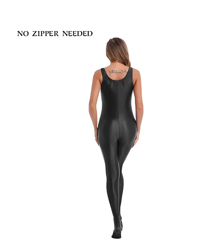 Women's Glossy Long Sleeve Jumpsuit Bodystocking Smooth Bodycon Romper for Gym Yoga Fitness Nightwear Full Bodycon Outfit
