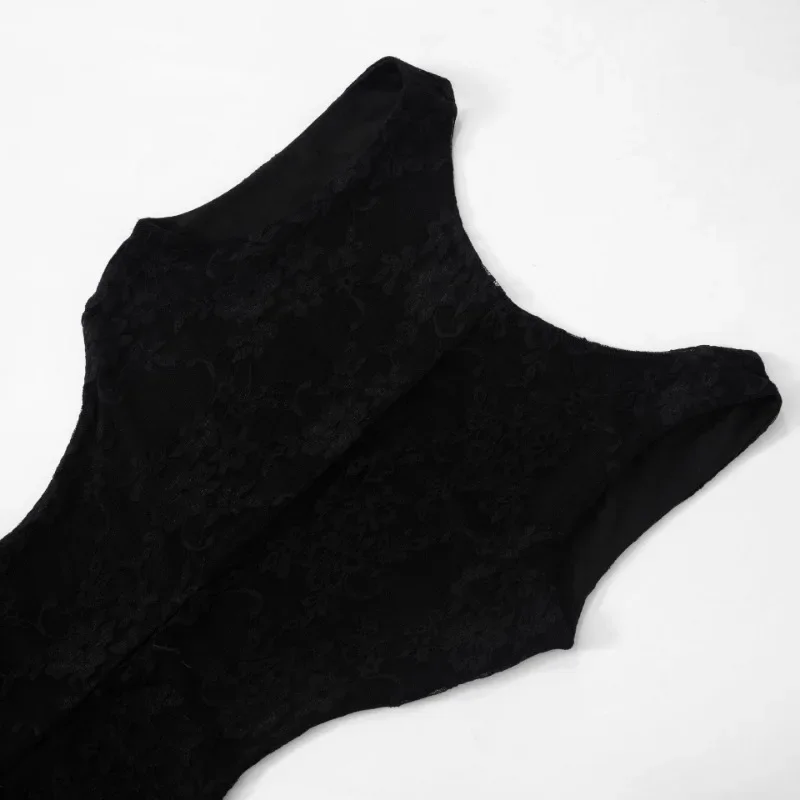 المرأة مثير الأسود المرقعة الدانتيل حللا س الرقبة أكمام عارية الذراعين سليم مضيئة السراويل قطعة واحدة وزرة نادي الحفلات السروال القصير