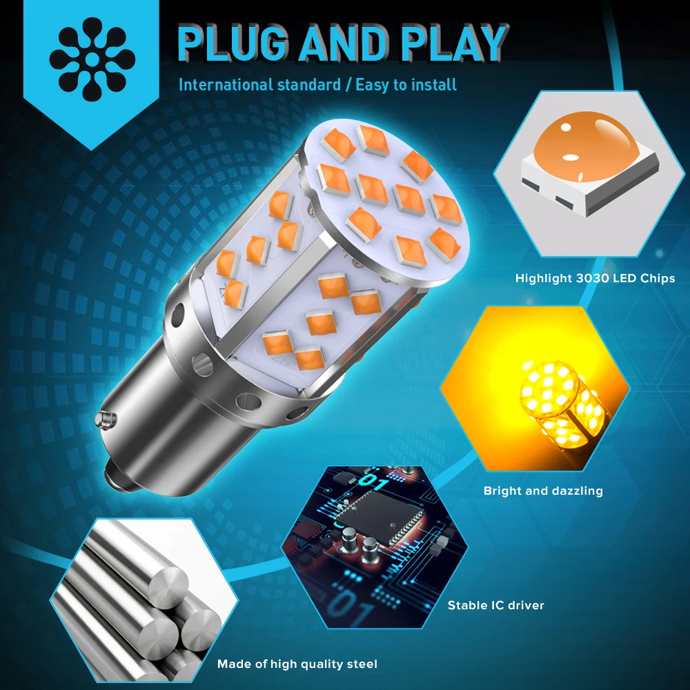 Eine Packung NO Hyper Flash 1156 BA15S P21W BAU15S PY21W T20 7440 LED-Birnen Blinkerleuchten Amber Orange Canbus fehlerfreie LEDs – Detail 3