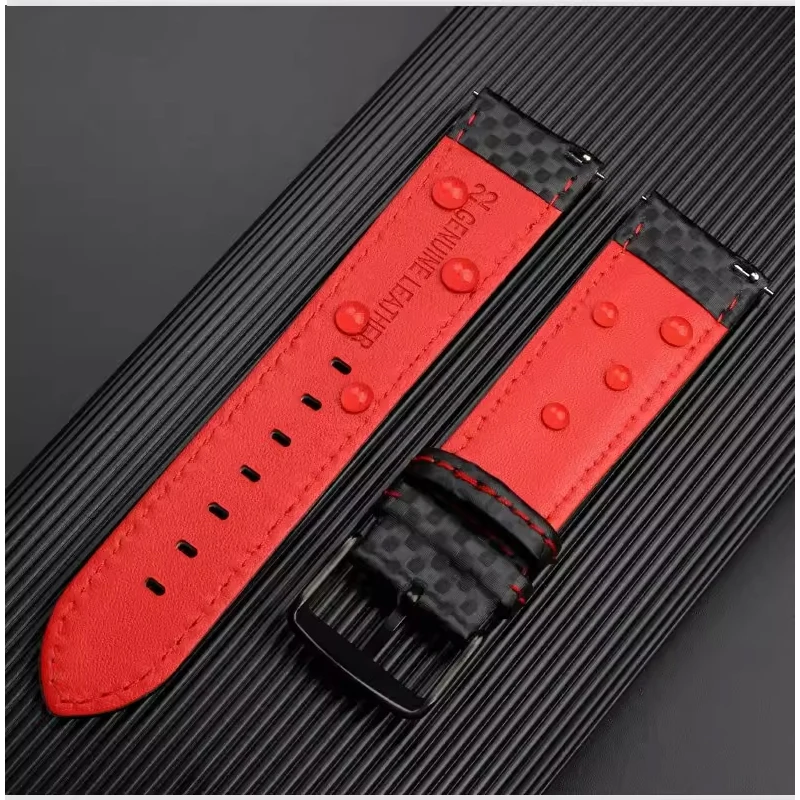 Carbon Fiber Pattern Leather Watch Strap Men\'s Accessories 18mm 20mm 21mm 22mm 23mm 24mm Black Red Watch band Bracelet wristband