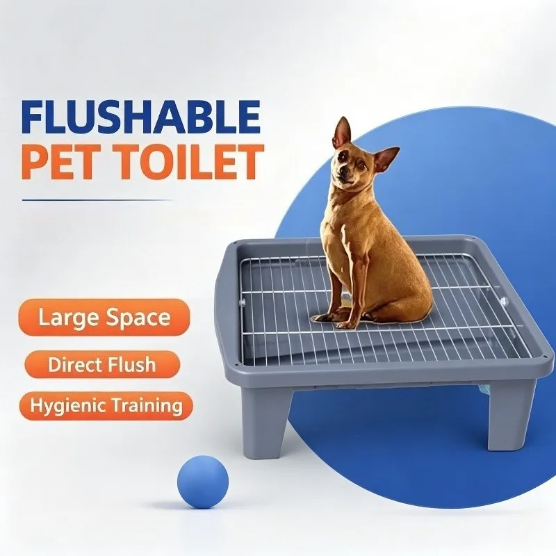 Flushable Dog Potty Tray with Metal Grid Elevated Pet Toilet with Drain Hose Indoor Puppy Training Litter Tray for Small Dogs