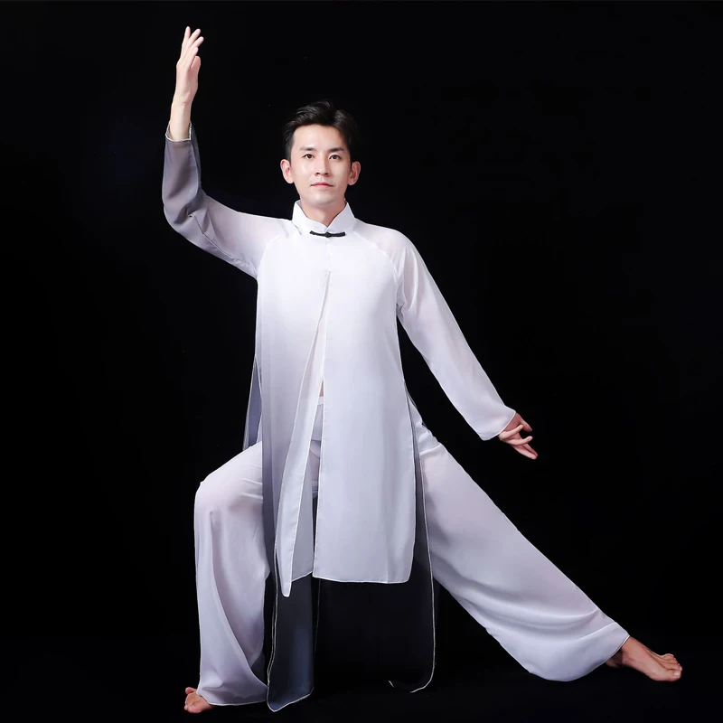 Trajes de rendimiento de baile étnico de estilo chino para hombres, Ropa de baile clásico Han Tang, ropa tradicional de Baile Folclórico Yangko, tinta y lavado